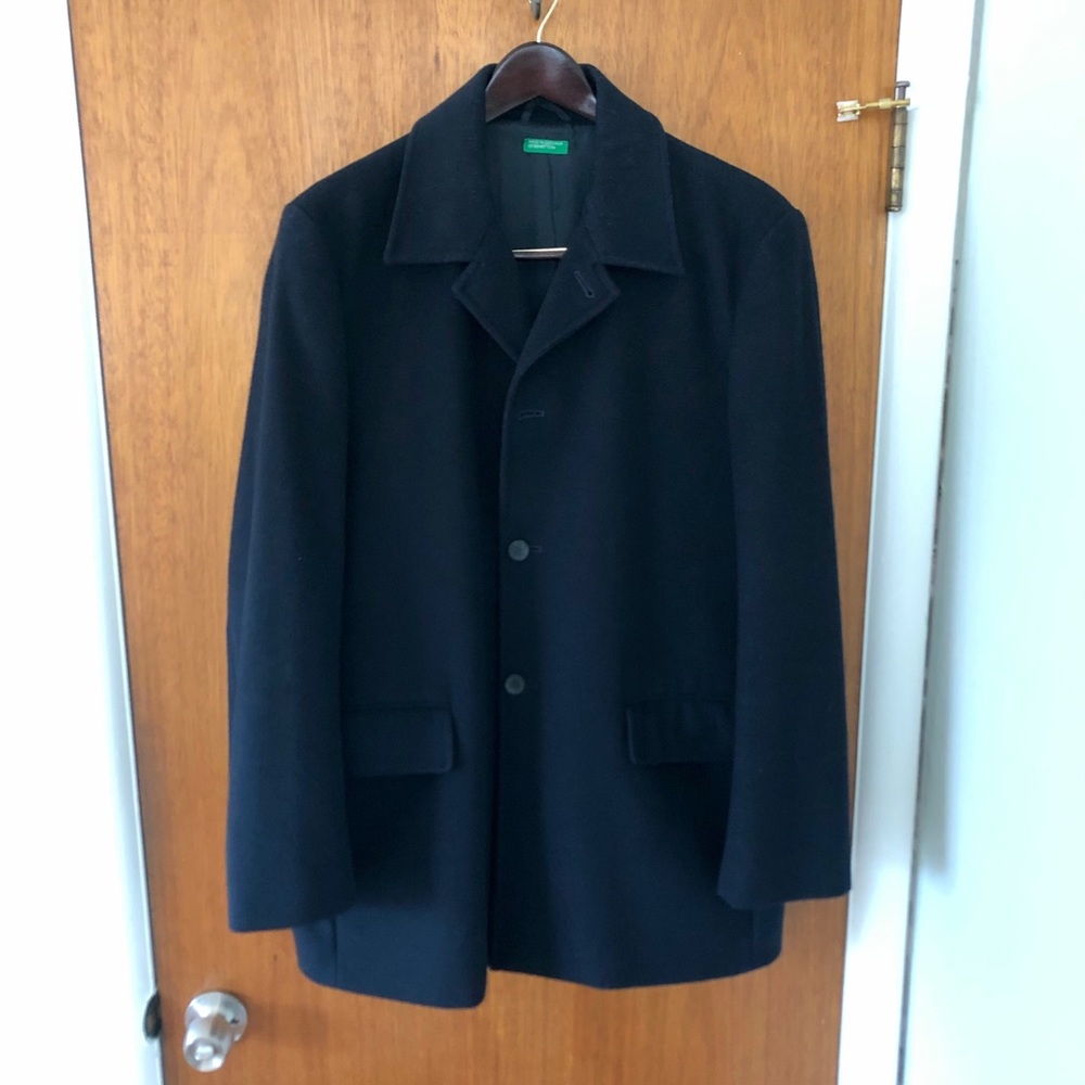 United Colors of Benetton Wool Navy Blue Pea Coat